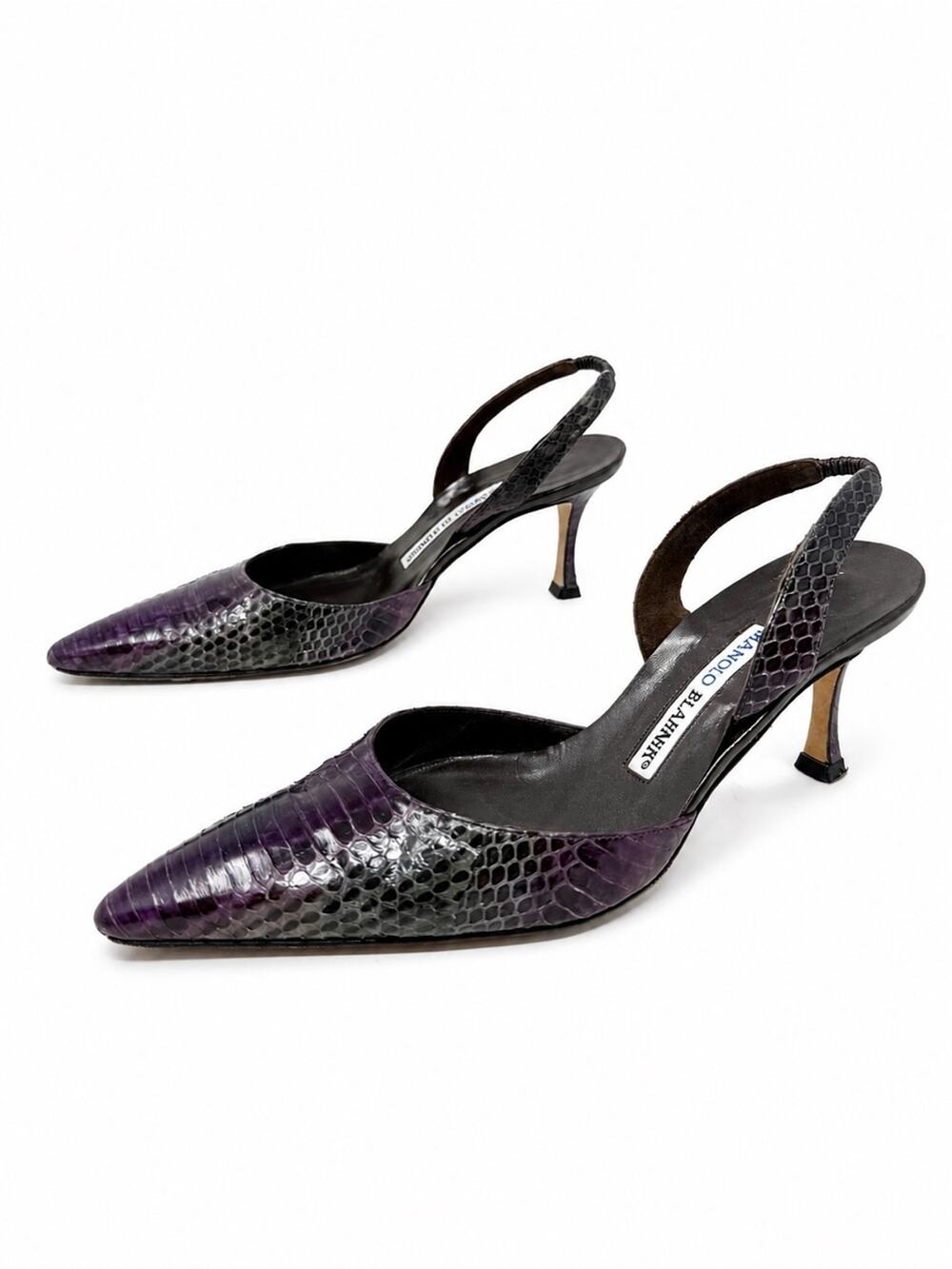 Manolo Blahnik Carolyne Snakeskin Slingback Heels Womens Size EU 37